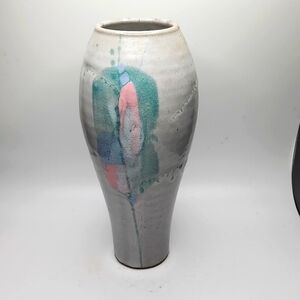 Pottery Vase Blue Pink Green